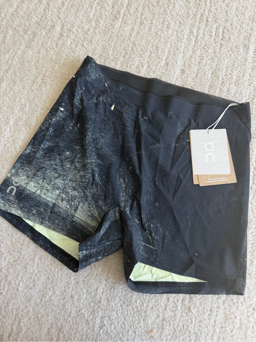 On Running woman Black Athletic Running Shorts with Subtle Light-Green Lining